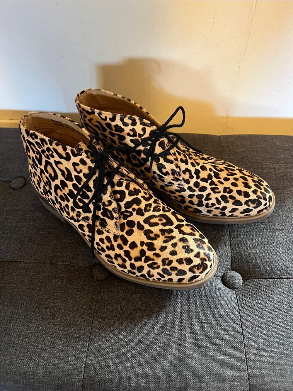 Hush Puppies Leopard Print Lace-Up Ankle Boots - Tan & Black